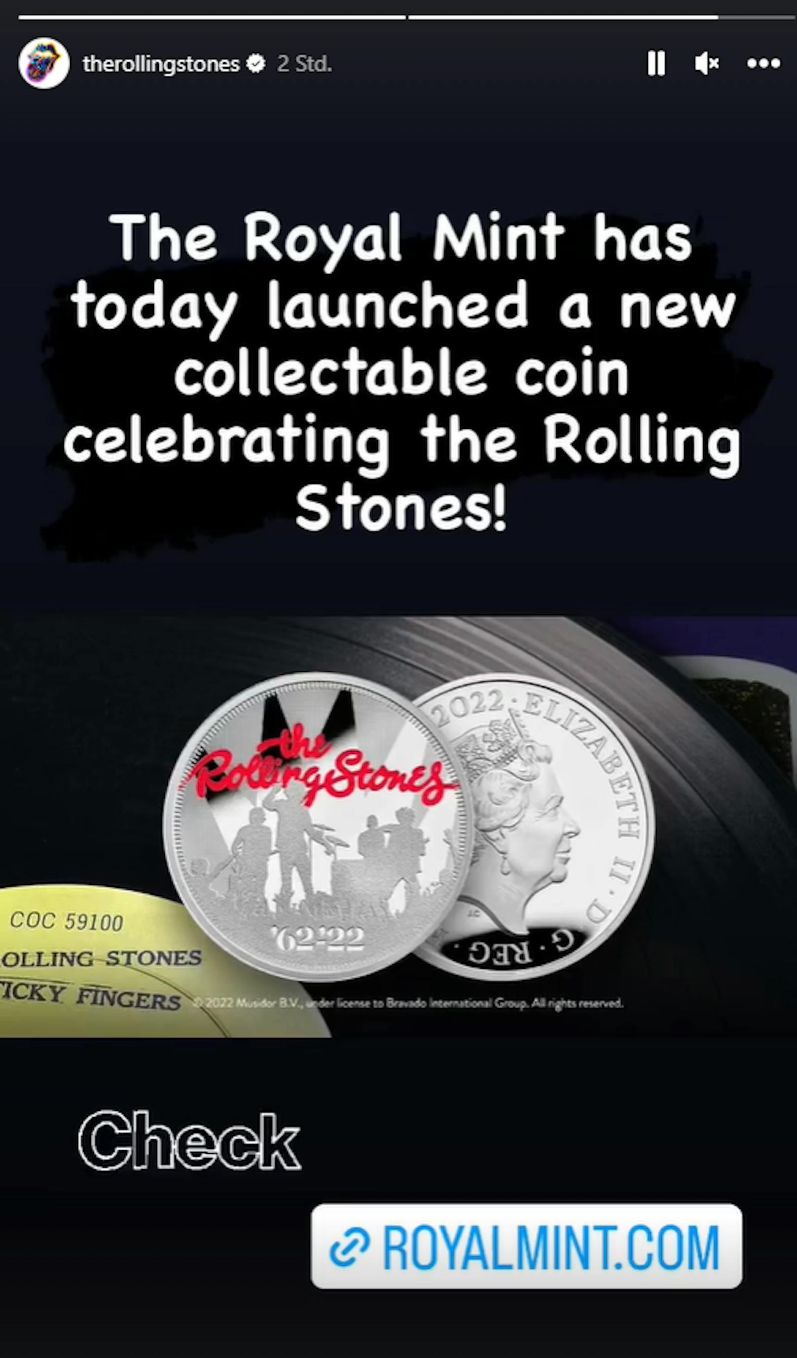 Die Rolling Stones posteten am Donnerstag in ihrer Instagram-Story den link um die Münzen zu erwerben.