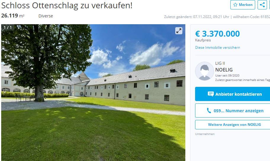 Auf der Plattform willhaben.at wird das Objekt angeboten.