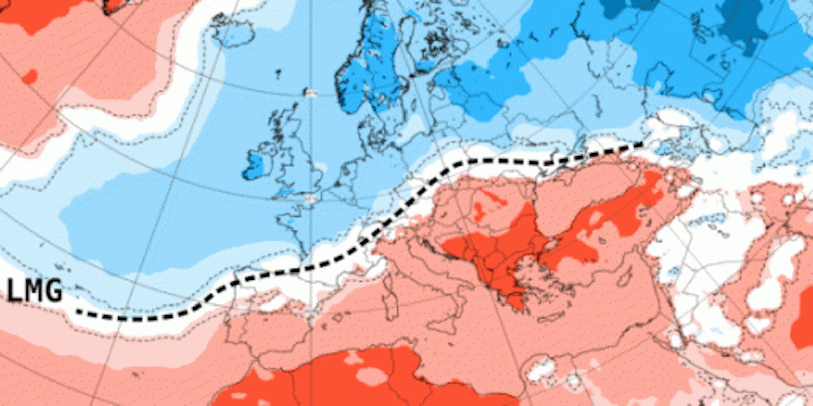 Prognose der Temperaturanomalien (rot = zu mild, blau = zu kalt) für die kommende Woche.