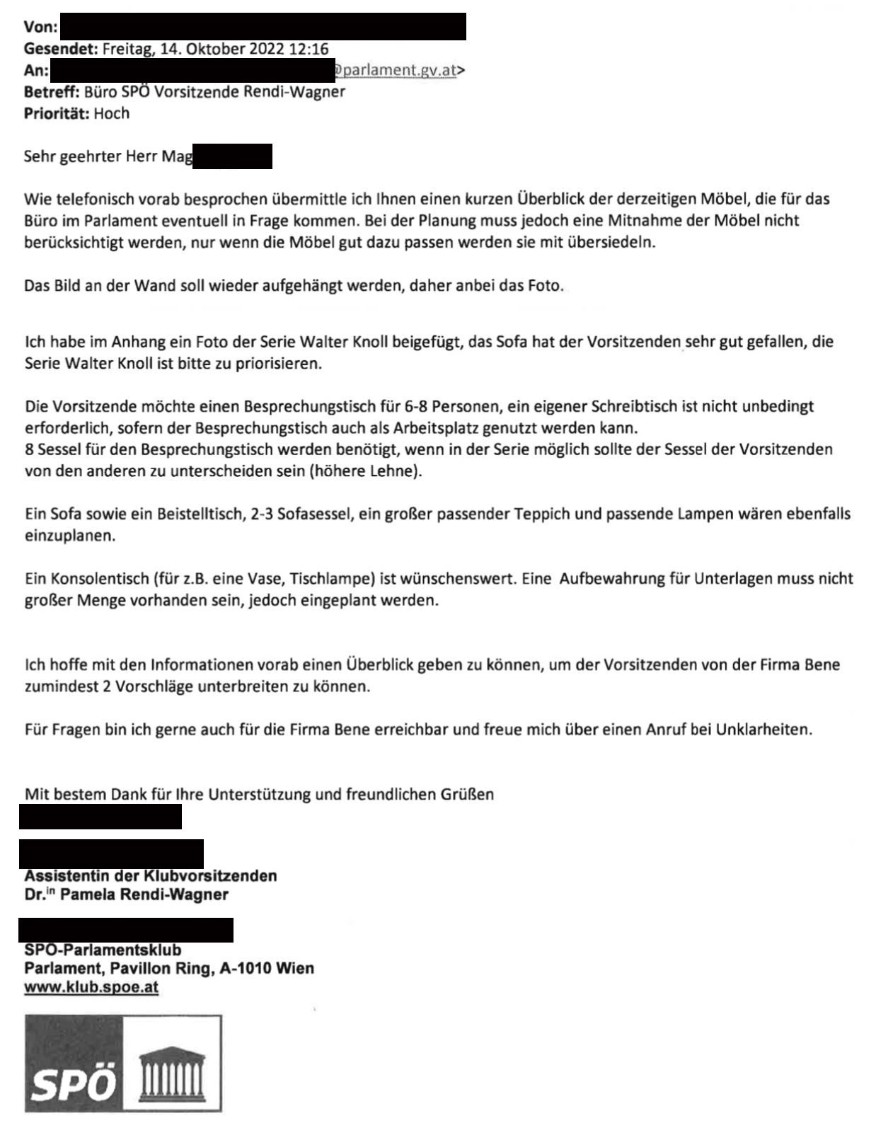 Das Mail mit den Wünschen Rendi-Wagners im Wortlaut