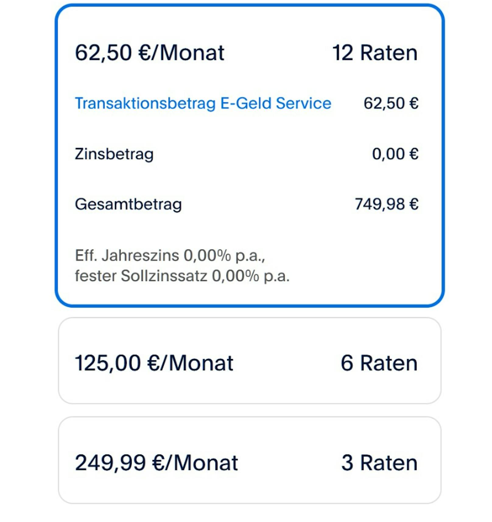 Die Ratenzanlung laut Plan.