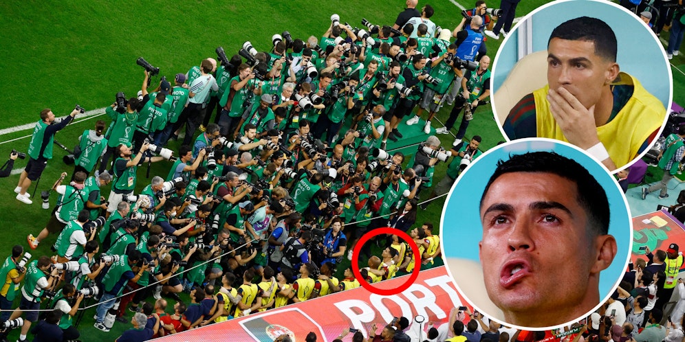 Cristiano Ronaldo wird während den Hymnen von Fotografen belagert.