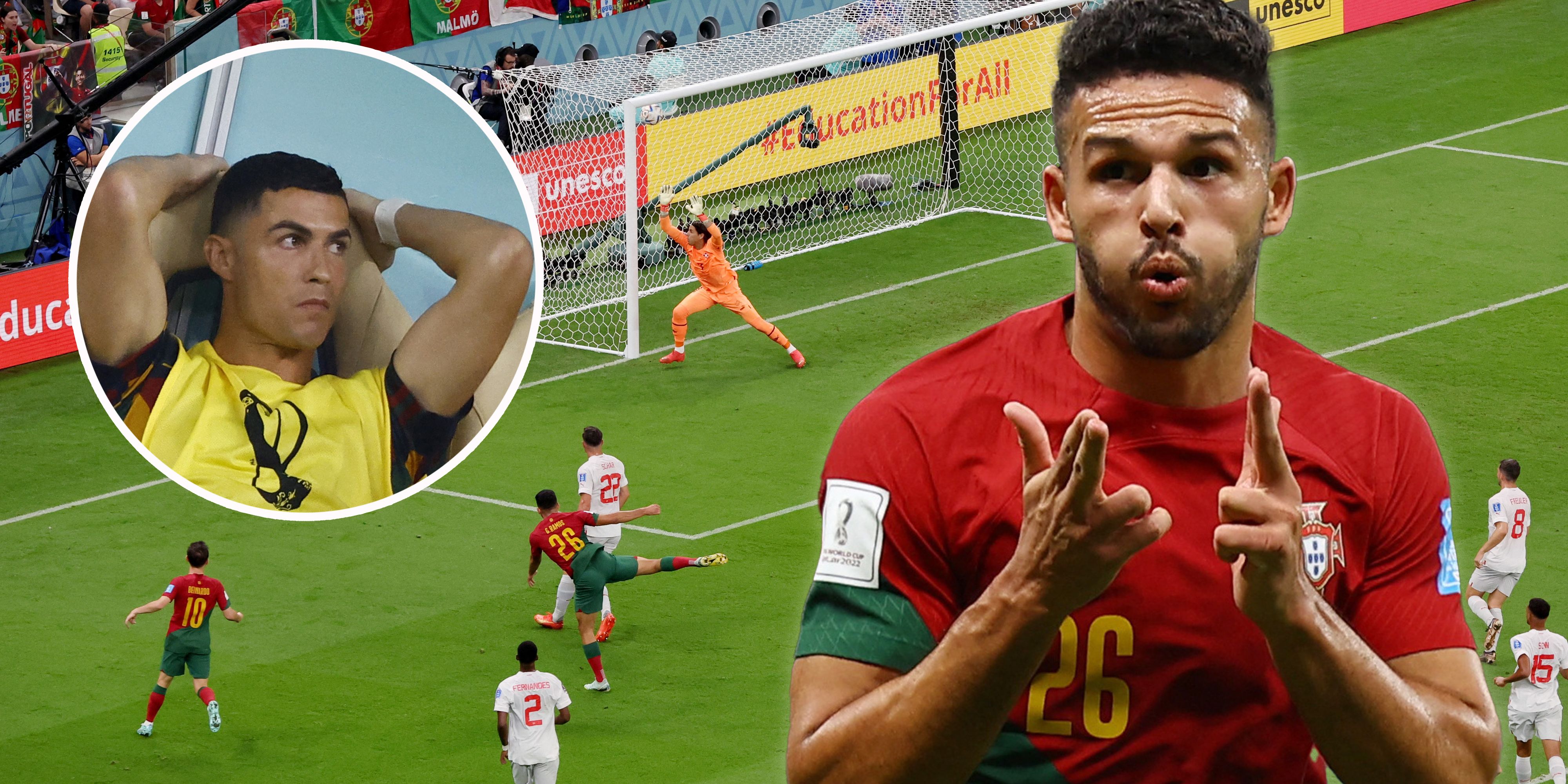 Ronaldo-Ersatzmann Goncalo Ramos schießt das 1:0 gegen die Schweiz.