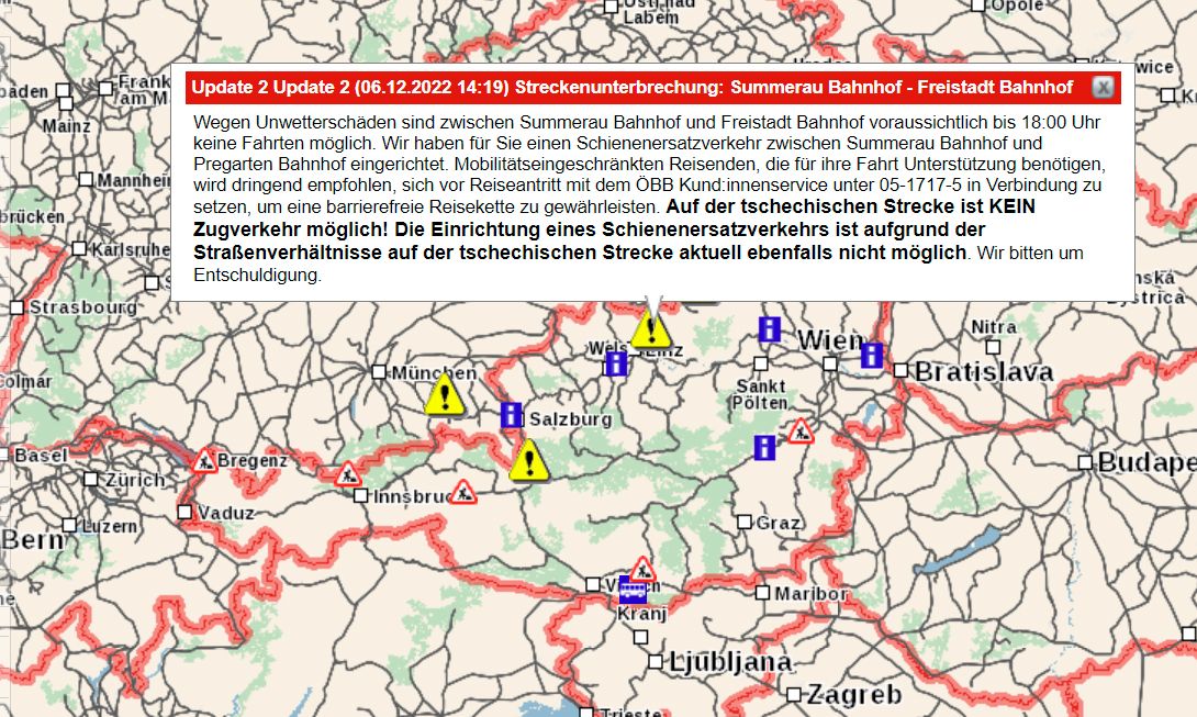 Unwetter-Sperre der ÖBB-Strecke Freistadt-Summerau.