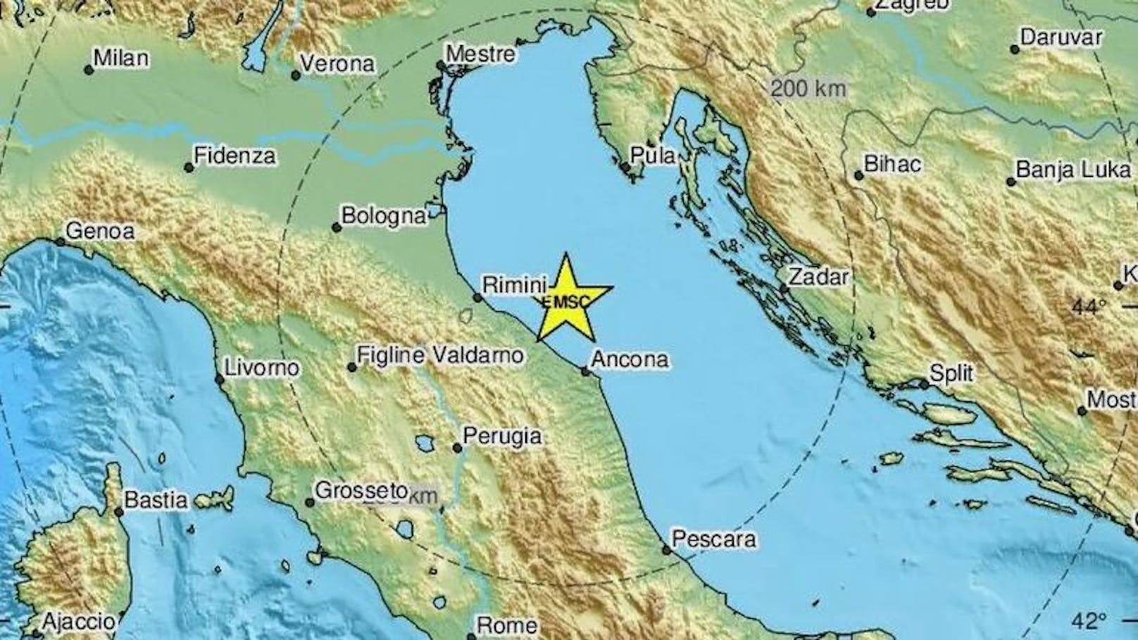 Am Donnerstag kam es im Adriatischen Meer zu einem Erdbeben mit einem Richterskalen-Wert von 4,3.