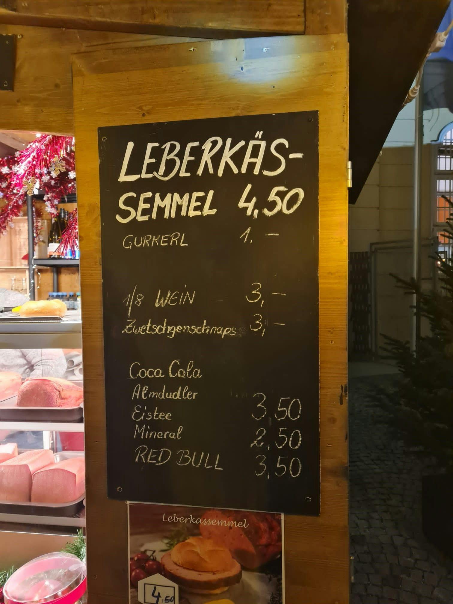 5,50 € für Leberkäs-Semmel mit Gurkerl auf Adventmarkt ...