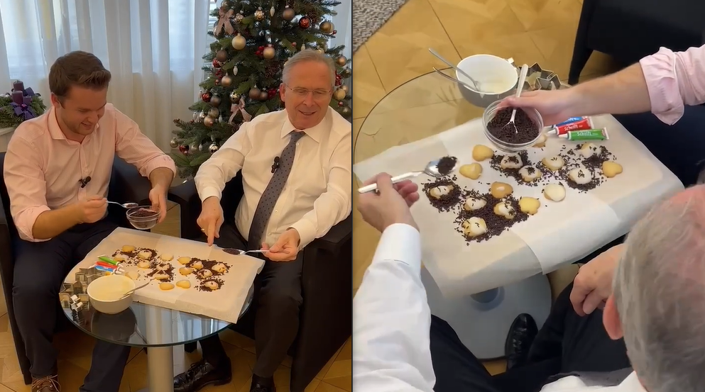 ÖVP-Wien-Chef Karl Mahrer und Harald Zierfuss verzieren Kekse.