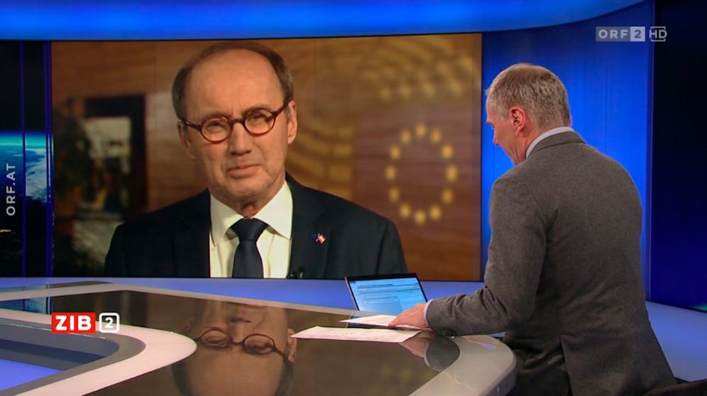 1. Vizepräsident des EU-Parlaments Othmar Karas in der ZIB2 mit Armin Wolf am 12. Dezember 2022.