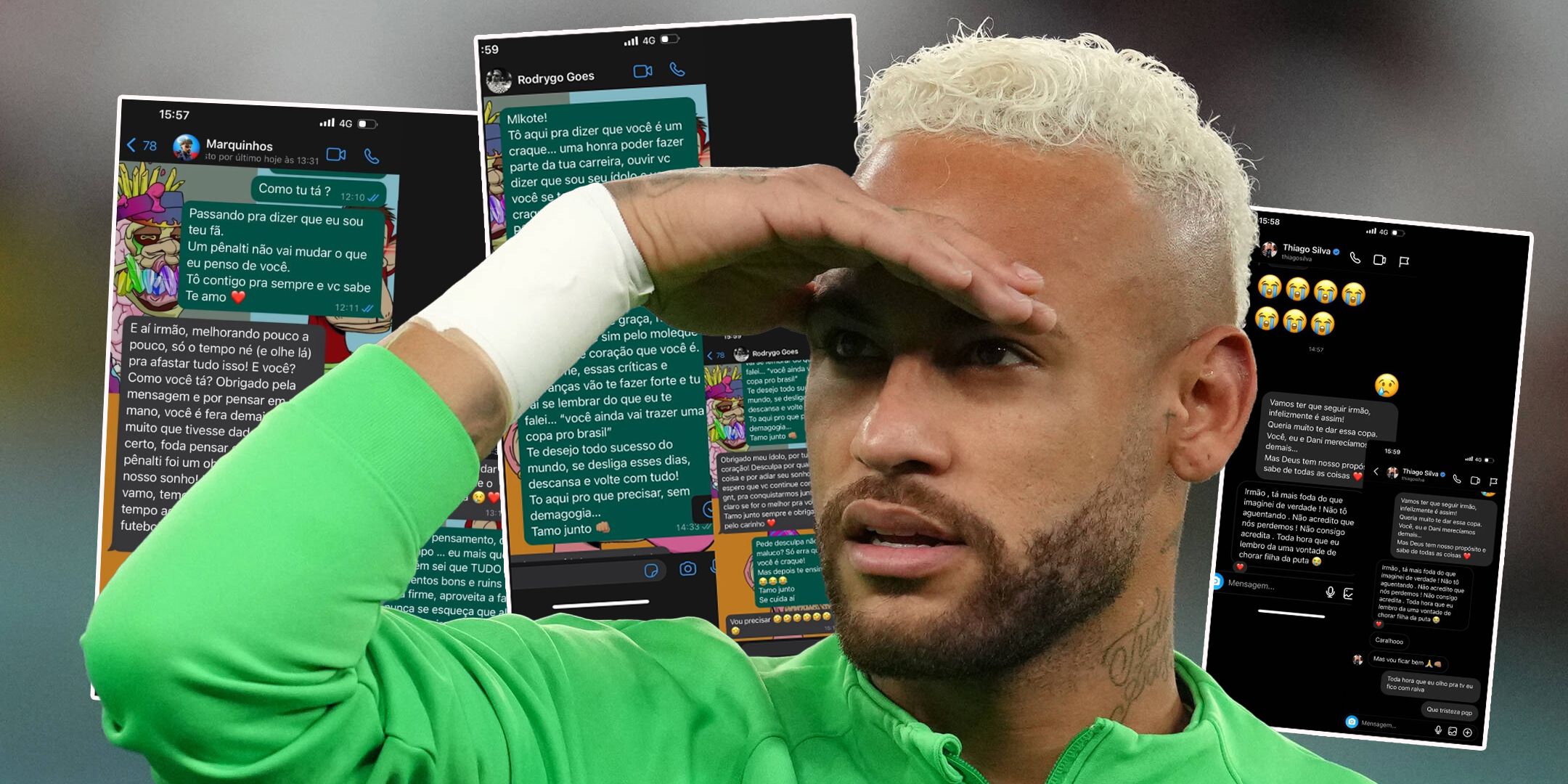 Neymar jr. veröffentlicht Chats mit seinen Kollegen Marquinhos (l.), Rodrygo (m.) und Thiago Silva (r.).