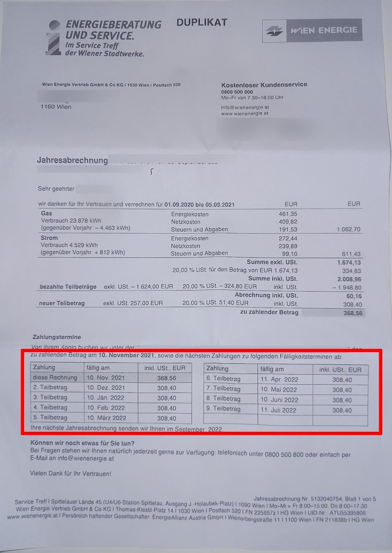 Die alte Jahresabrechnung der Wiener.