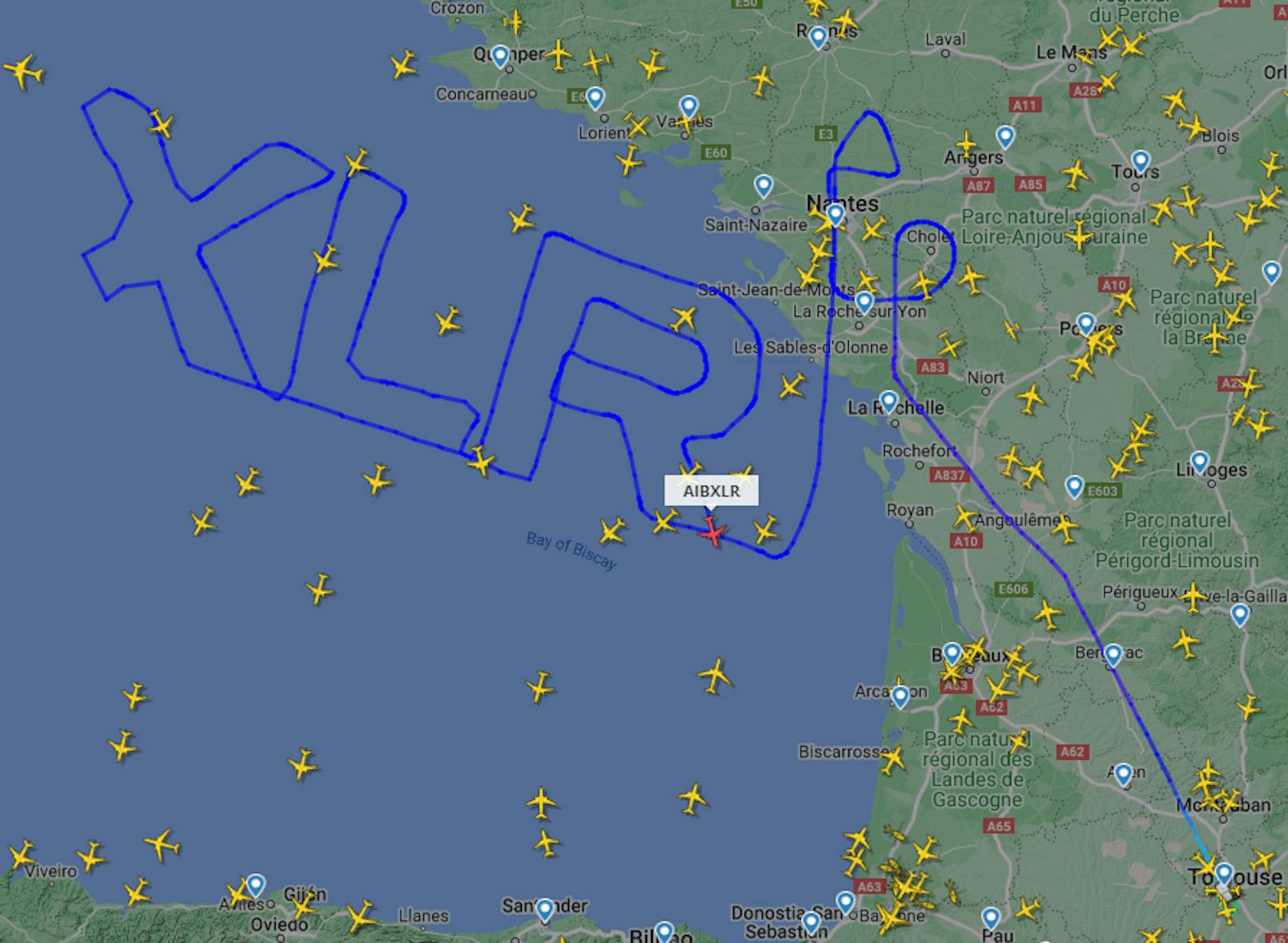 Der Airbus zog am Dienstag stundenlang über dem Golf von Biskaya seine Runden. Seine Route sorgt für Aufsehen.
