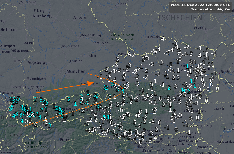 Eine Welle warmer Luft strömt von Westen ein.