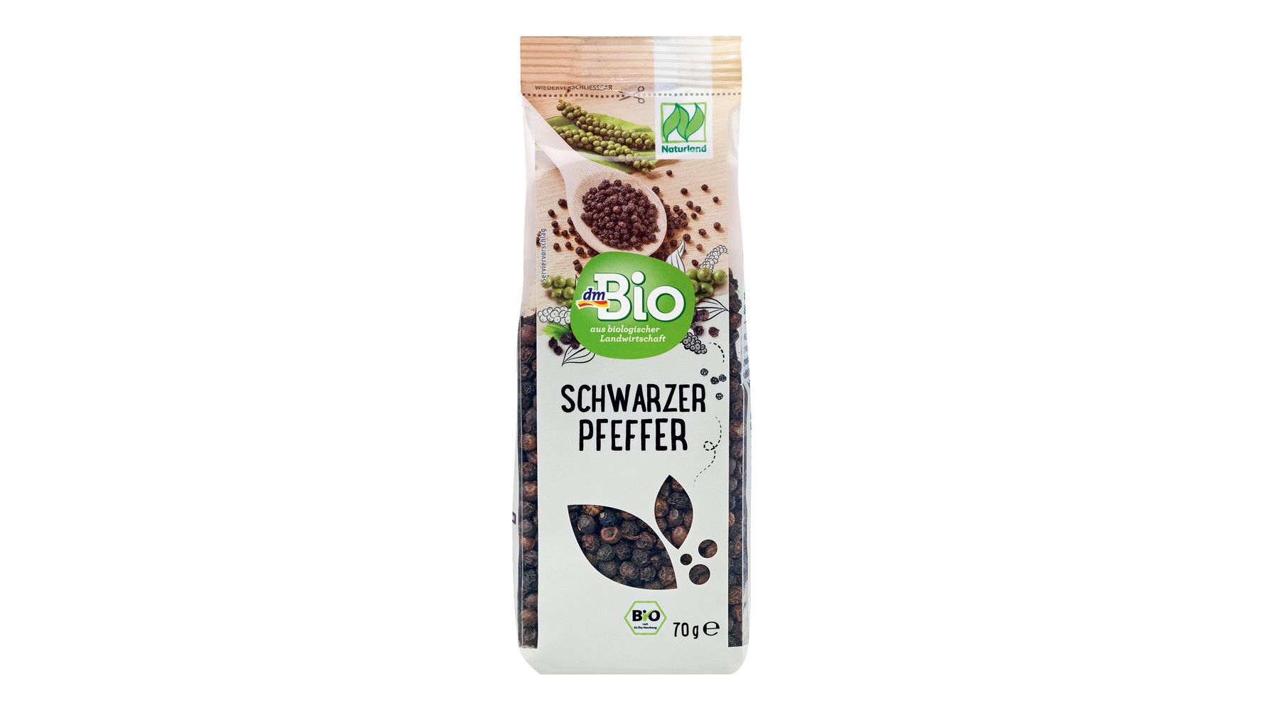 dm drogerie markt ruft aus Gründen des vorbeugenden Verbraucherschutzes den Artikel „dmBio Pfeffer schwarz, ganze Körner, 70 g“ zurück