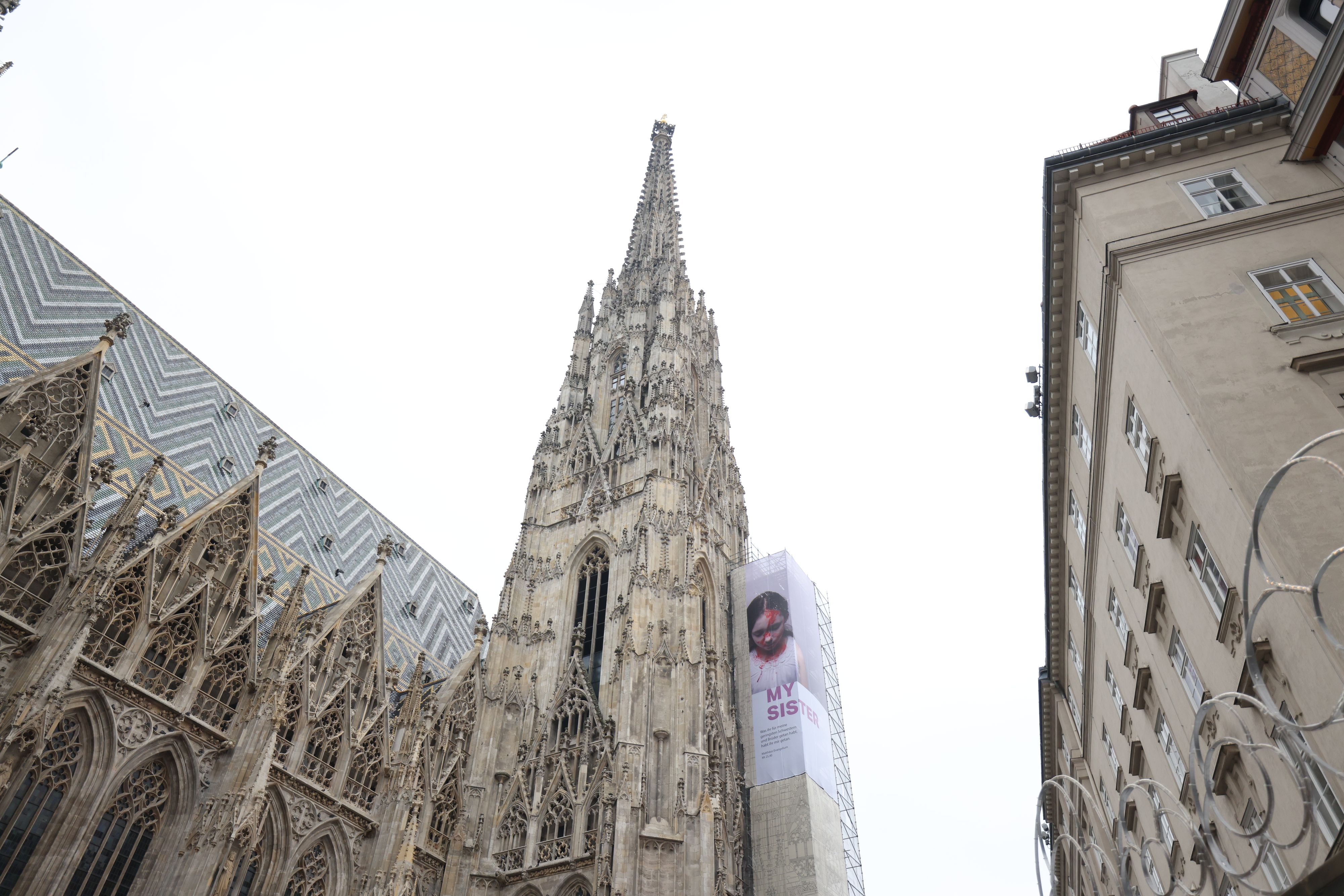 Am Südturm des Doms hängt bis Jänner das Kunstwerk