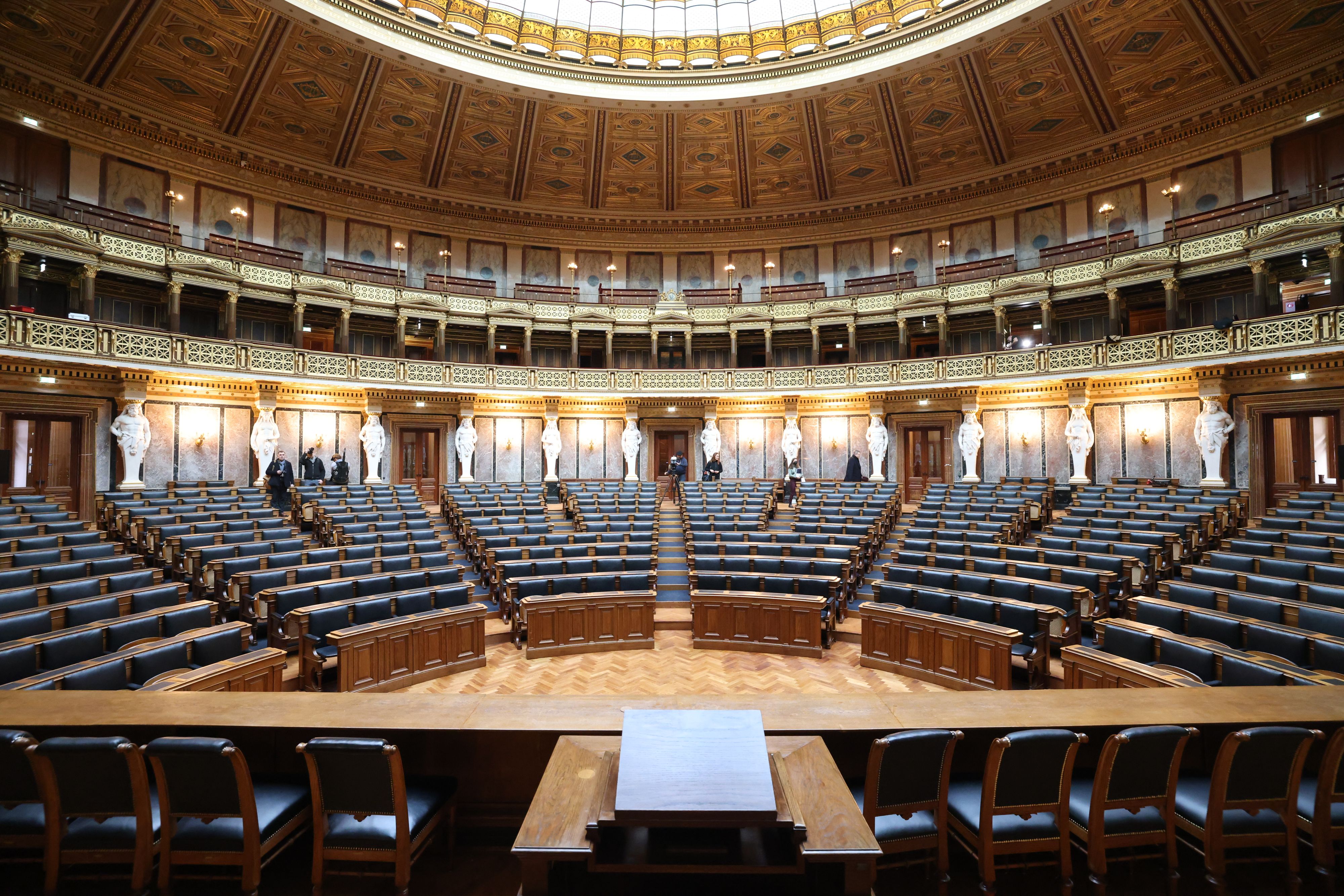 Der neue Nationalratssitzungssaal. Am Donnerstag fand die letzte Nationalratssitzung im Ausweichquartier statt.