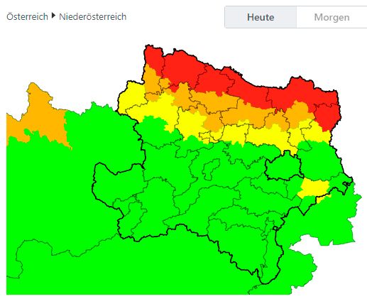 Gefrierender Regen: Die Vorwarnungen (gelb) und Warnungen (orange, rot) gelten von Montagabend bis in die frühen Morgenstunden des Dienstags.