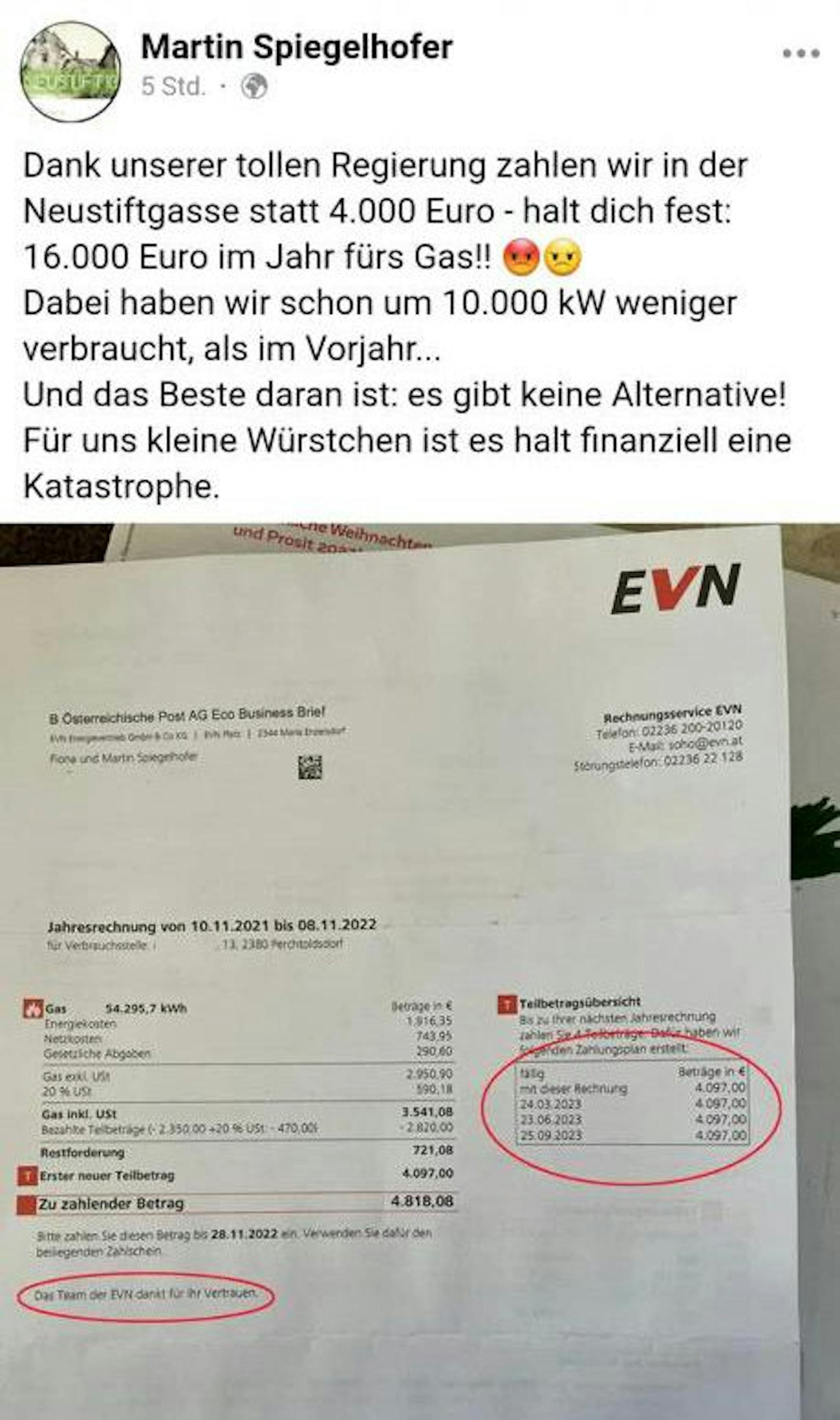 Wütender Heurigenbetreiber ließ auf Facebook Dampf ab, die neuen Teilbeträge: 4.097 Euro