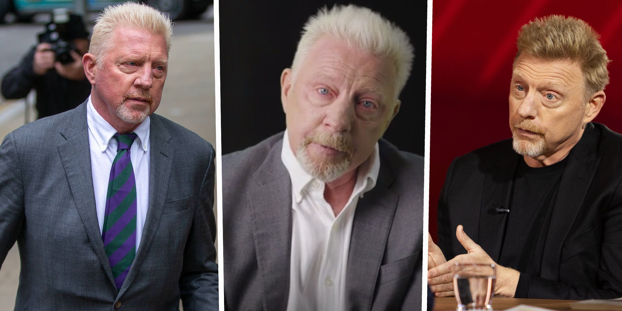 Boris Becker auf dem Weg zur Verhandlung, kurz vor Haftantritt in einer Apple-Doku, nach der Entlassung im ersten Interview auf Sat1.