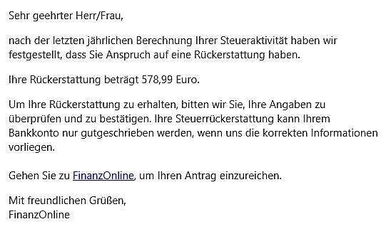 Das professionell aufbereitete Betrugs-Mail