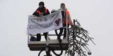 Klima-Kleber köpfen Christbaum in Berlin