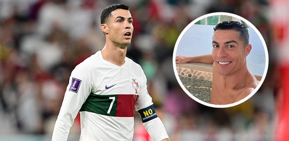 Cristiano Ronaldo zeigt sich nach einer Trainingseinheit im Pool. 