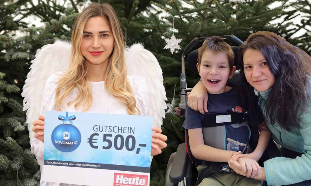 Alex (8, hier mit Mama Tatyana) sitzt nach dem Unfall im Rollstuhl.