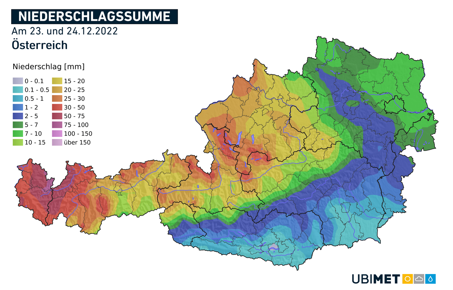 Regensummen 23. bis 24. Dezember 2022.