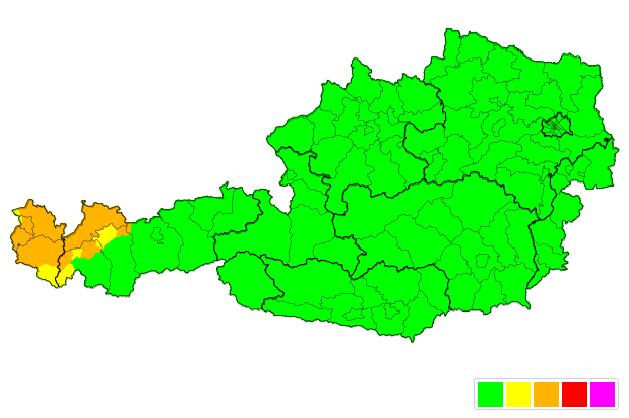 (Gefrierender) REGEN: Im Westen Österreichs wurde eine Unwetter-Warnung (orange) ausgegeben.