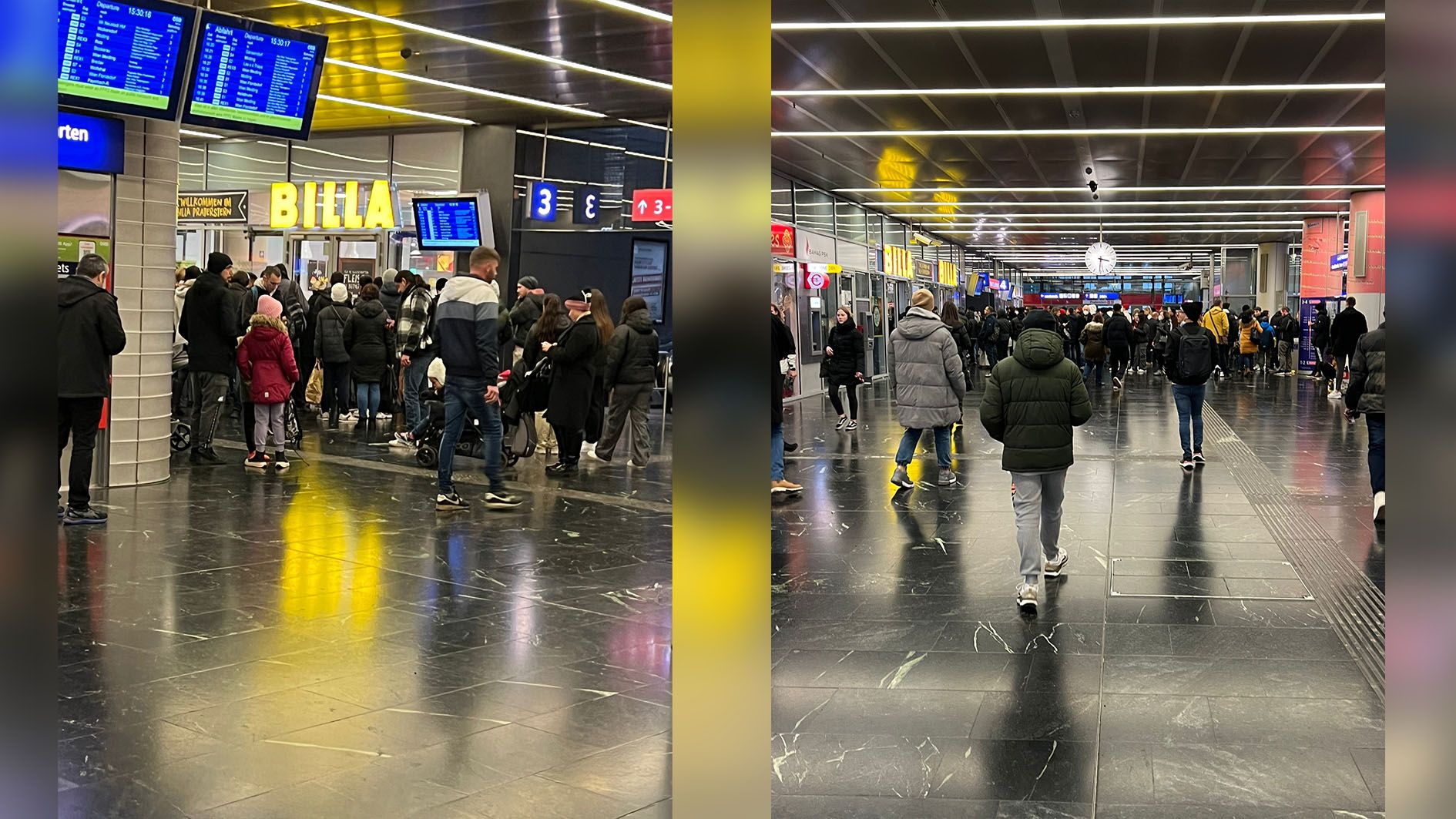 Die Schlange vor dem Billa am Praterstern ist mehrere Meter lang.