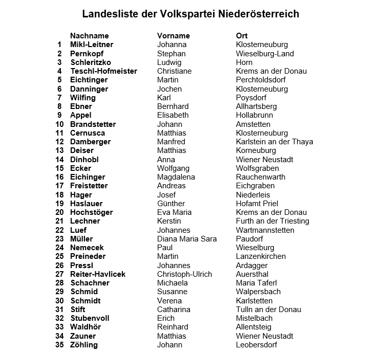 Die 35 Kandidaten der Landesliste.