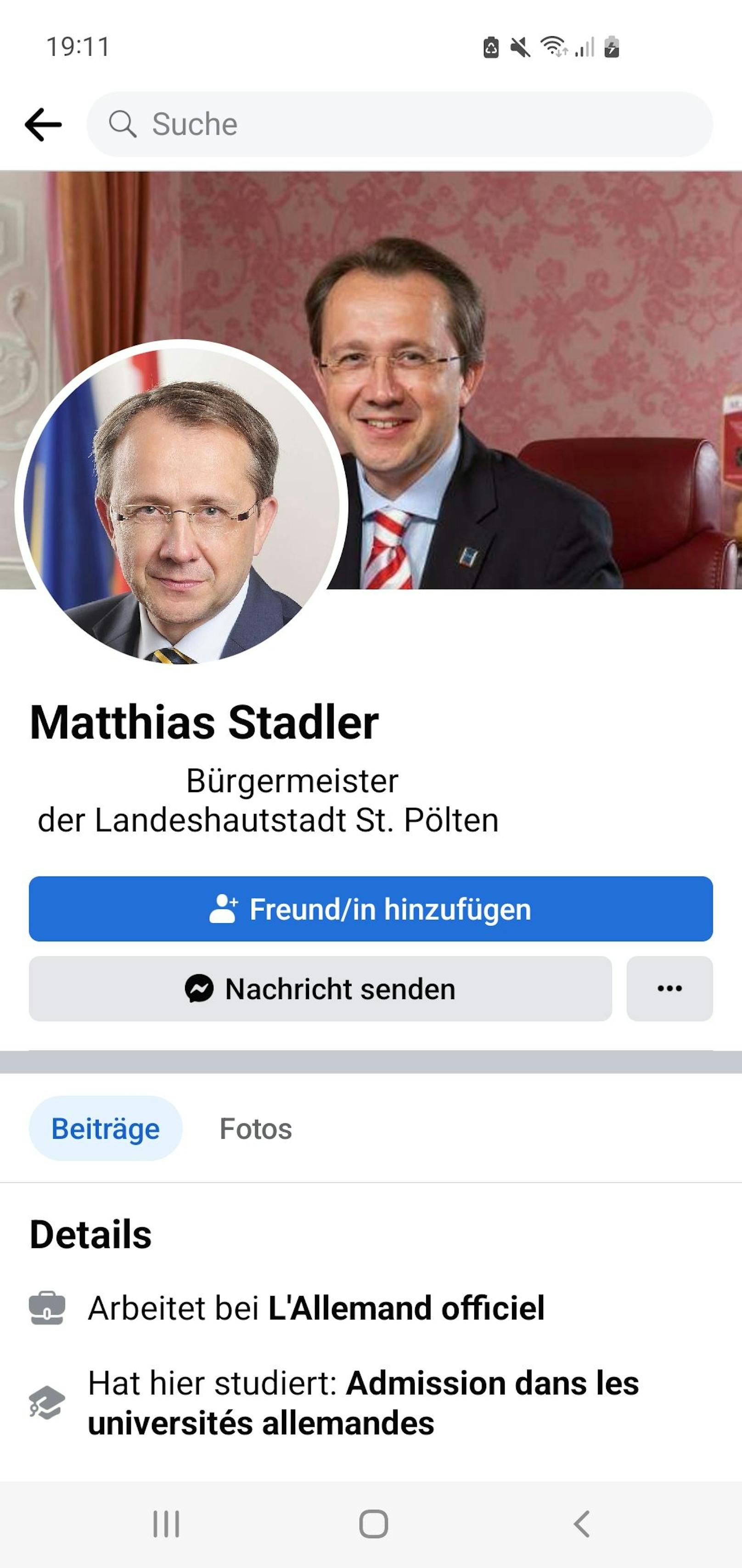 Fake-Profil von Matthias Stadler