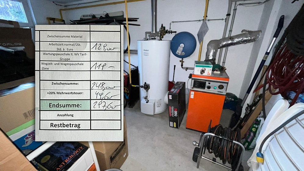 Der weiße Boiler fiel aus, für das ordnungsgemäße entfachen der Flamme durch einen Techniker wurden fast 300 Euro fällig.