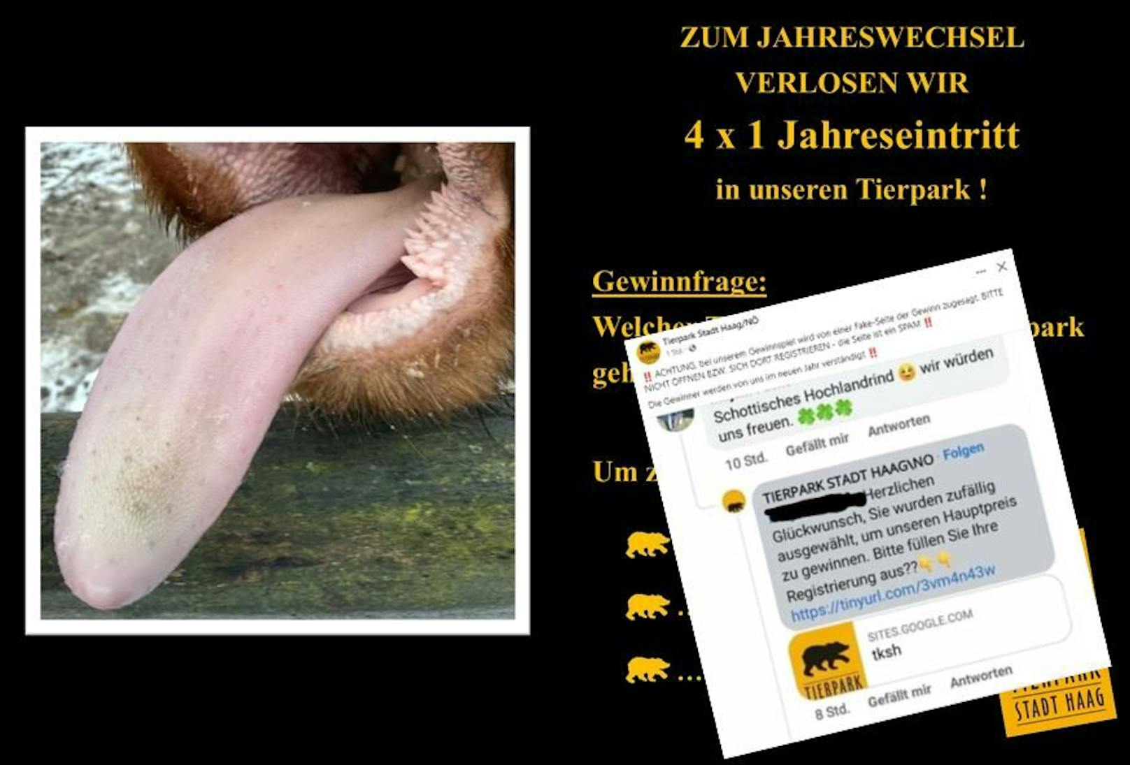 Das Gewinnspiel vom Tierpark Haag auf Facebook wurde gehackt.
