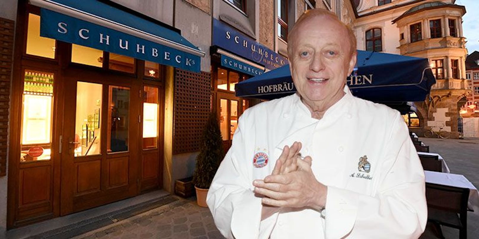 Star-Koch Alfons Schuhbeck vor seinem Restaurant "Südtiroler Stuben" am Münchner Platzl