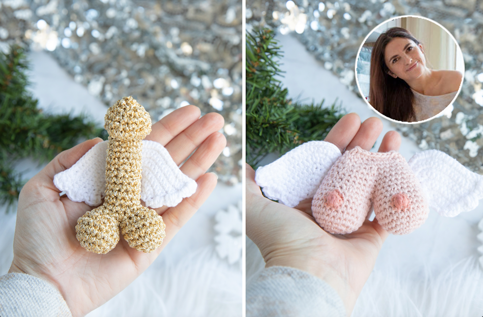 Die Penis- und Busen-Engerl können selbst gehäkelt oder fix und fertig gekauft werden.