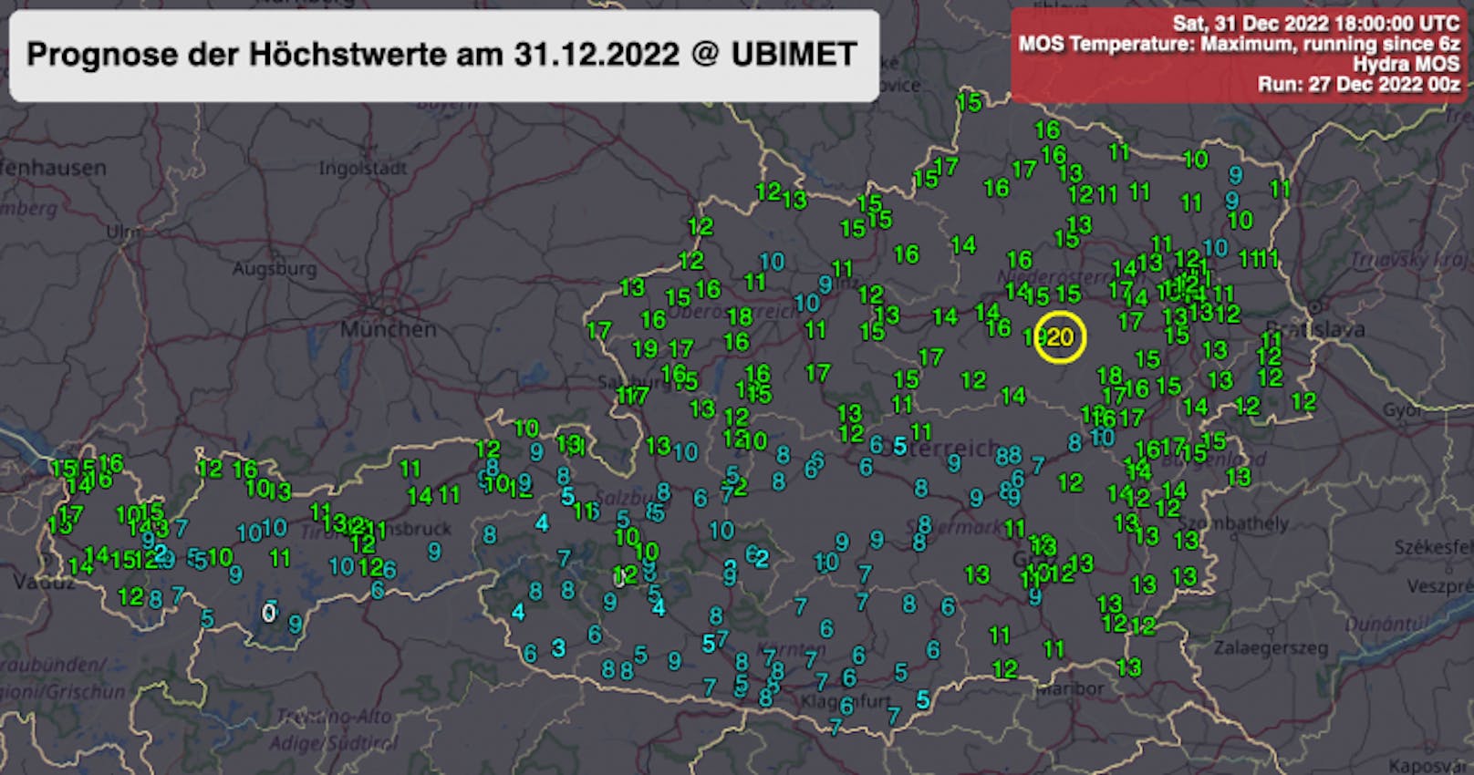 Prognose der Höchstwerte am 31.12.2022