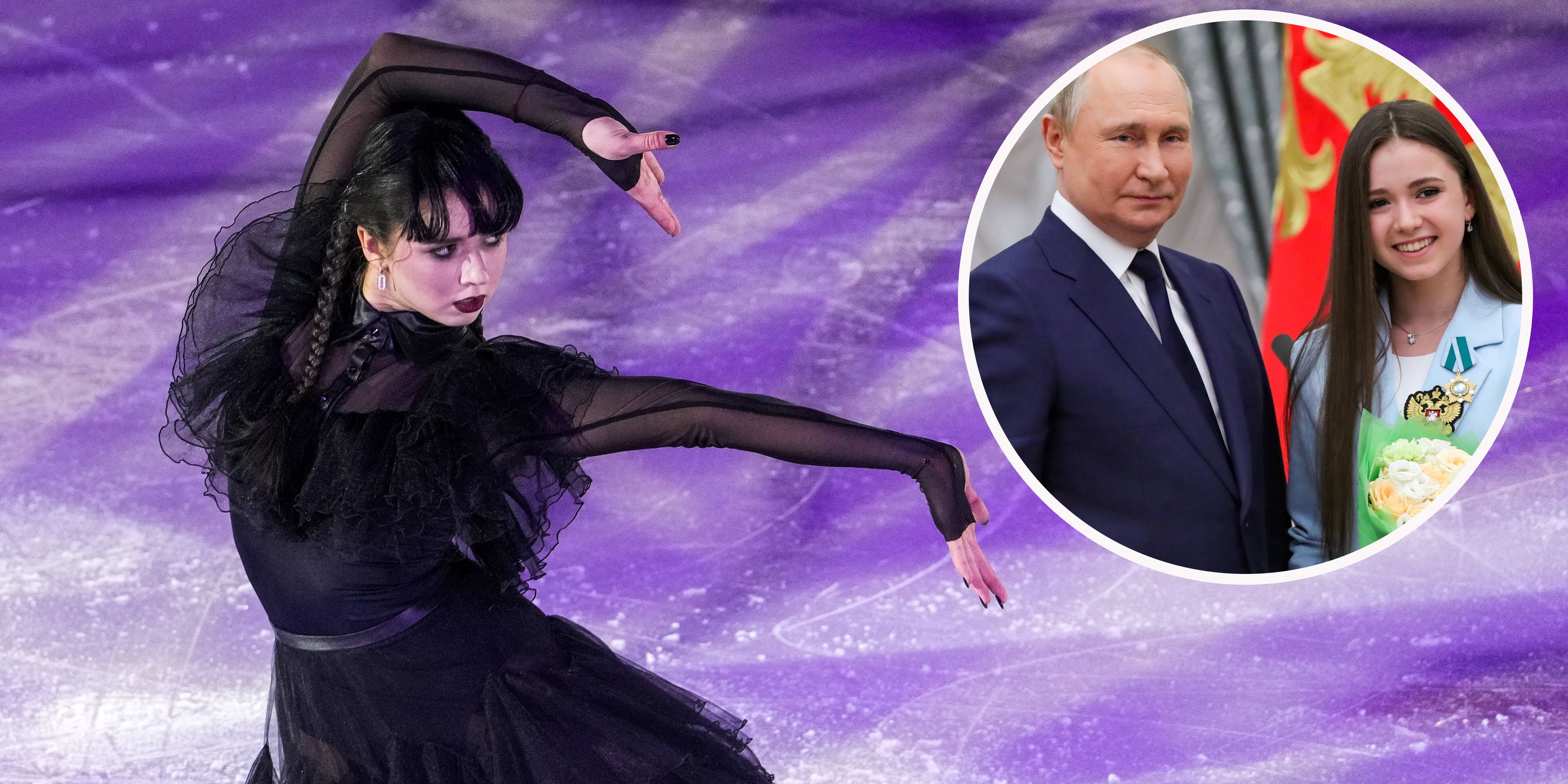 Kamilia Valieva im Wednesday-Look, im April noch zu Besuch bei Russland-Präsident Wladimir Putin.