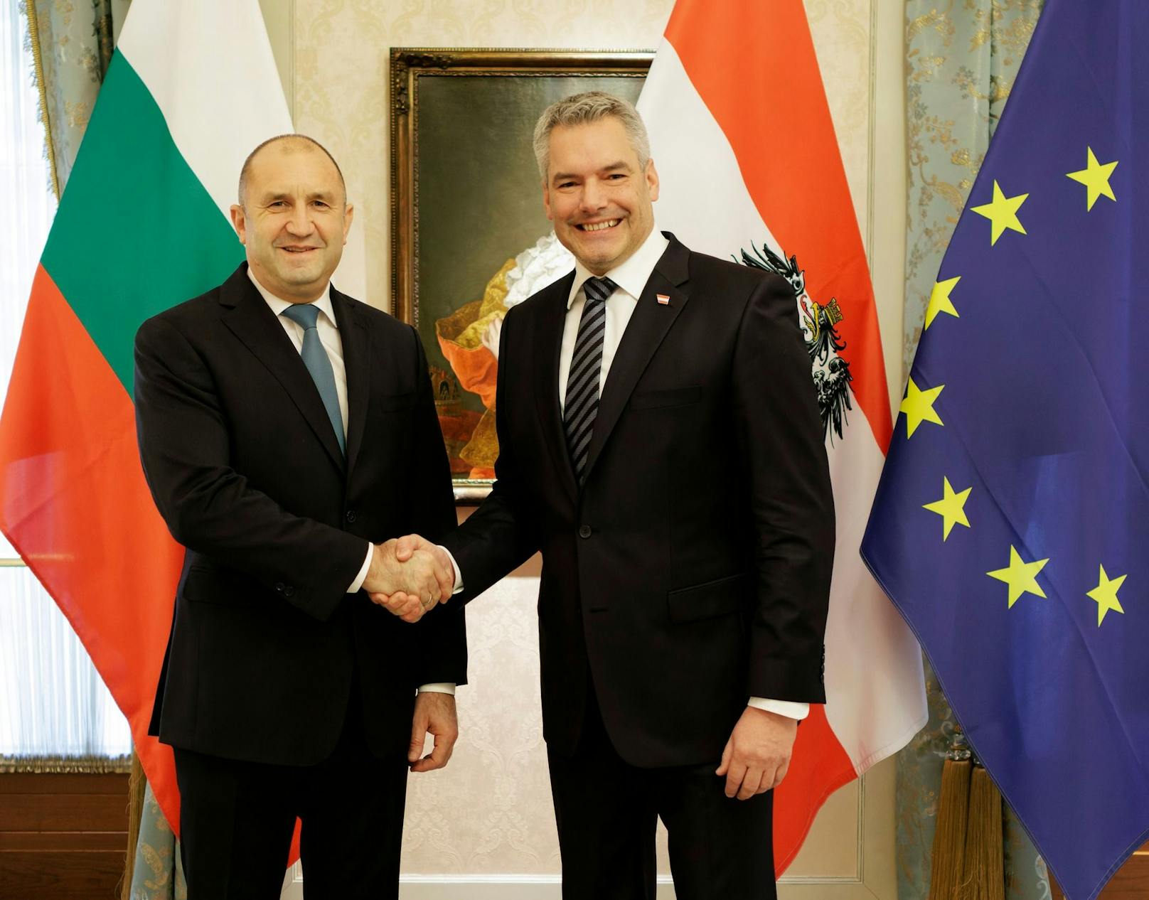 Der bulgarische Präsident Rumen Radev zu Gast bei Karl Nehammer. 