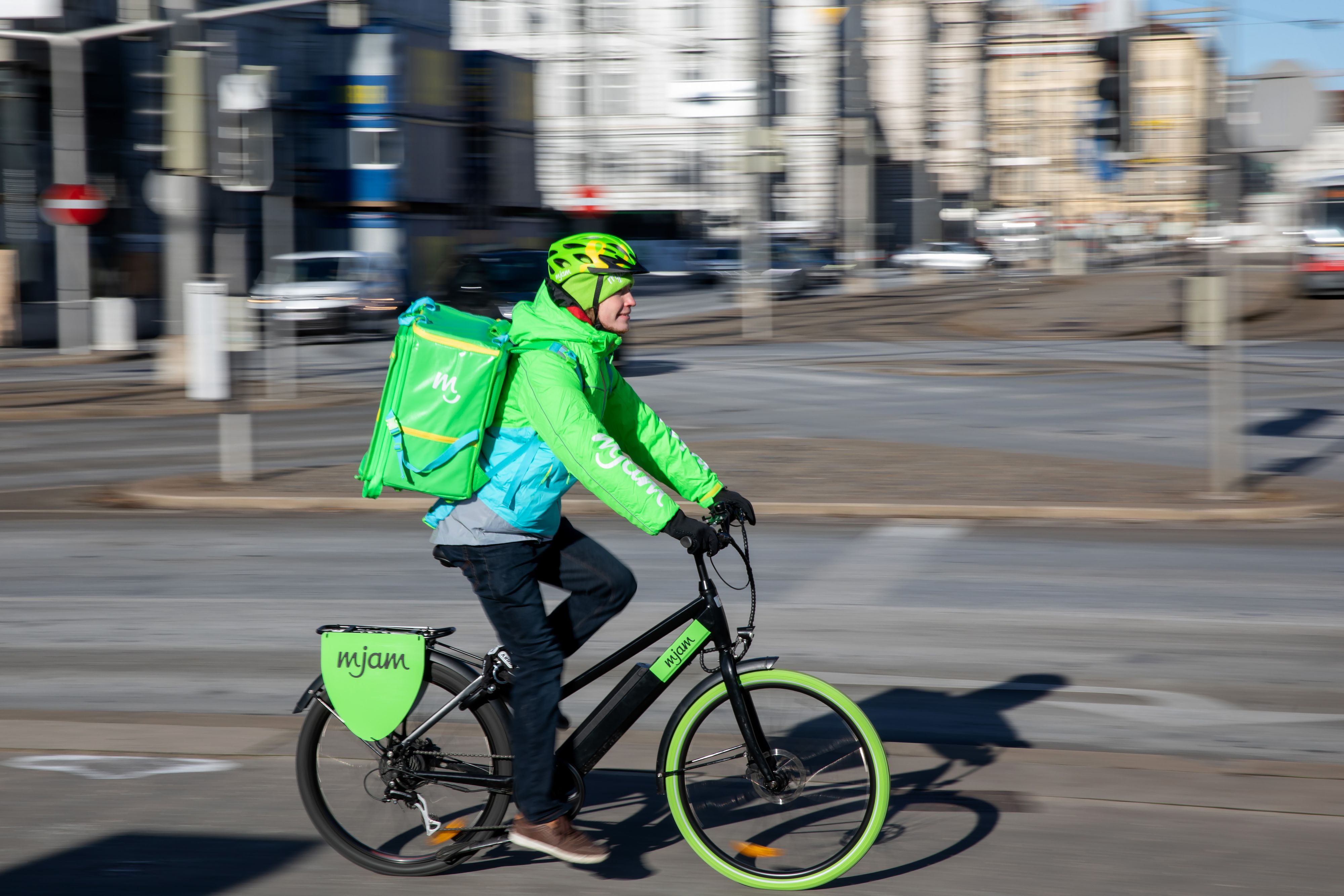 mjam ist für seine Fahrrad-Kuriere bekannt.