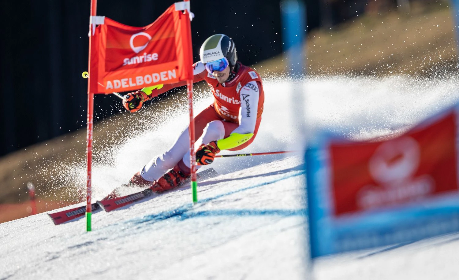 Manuel Feller im Riesentorlauf von Adelboden. 
