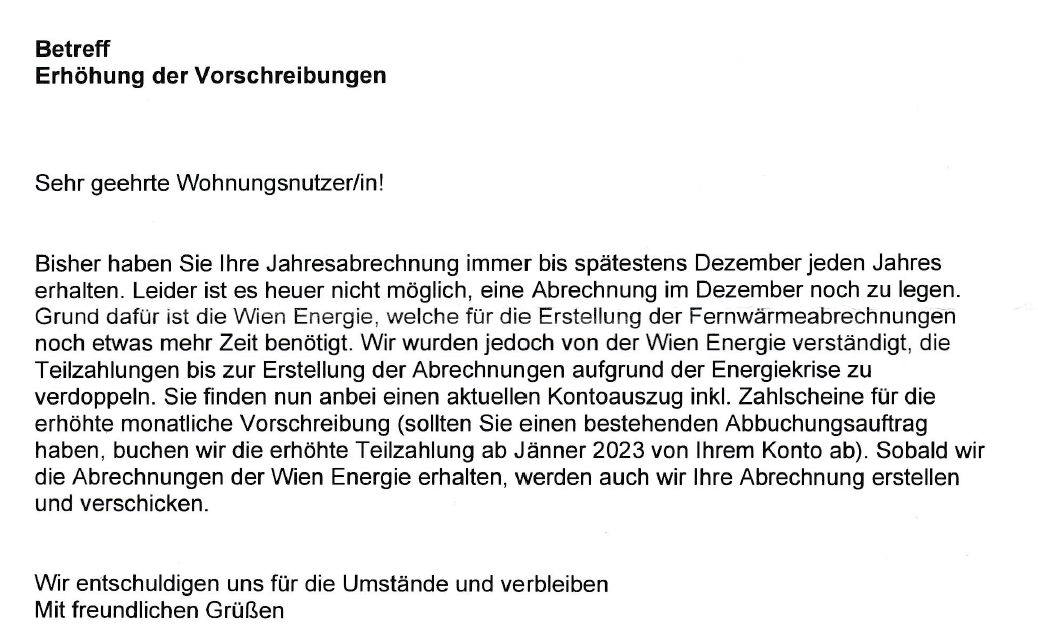 Das verdächtige Vorschreiben mit einer Verdoppelung des Preises.