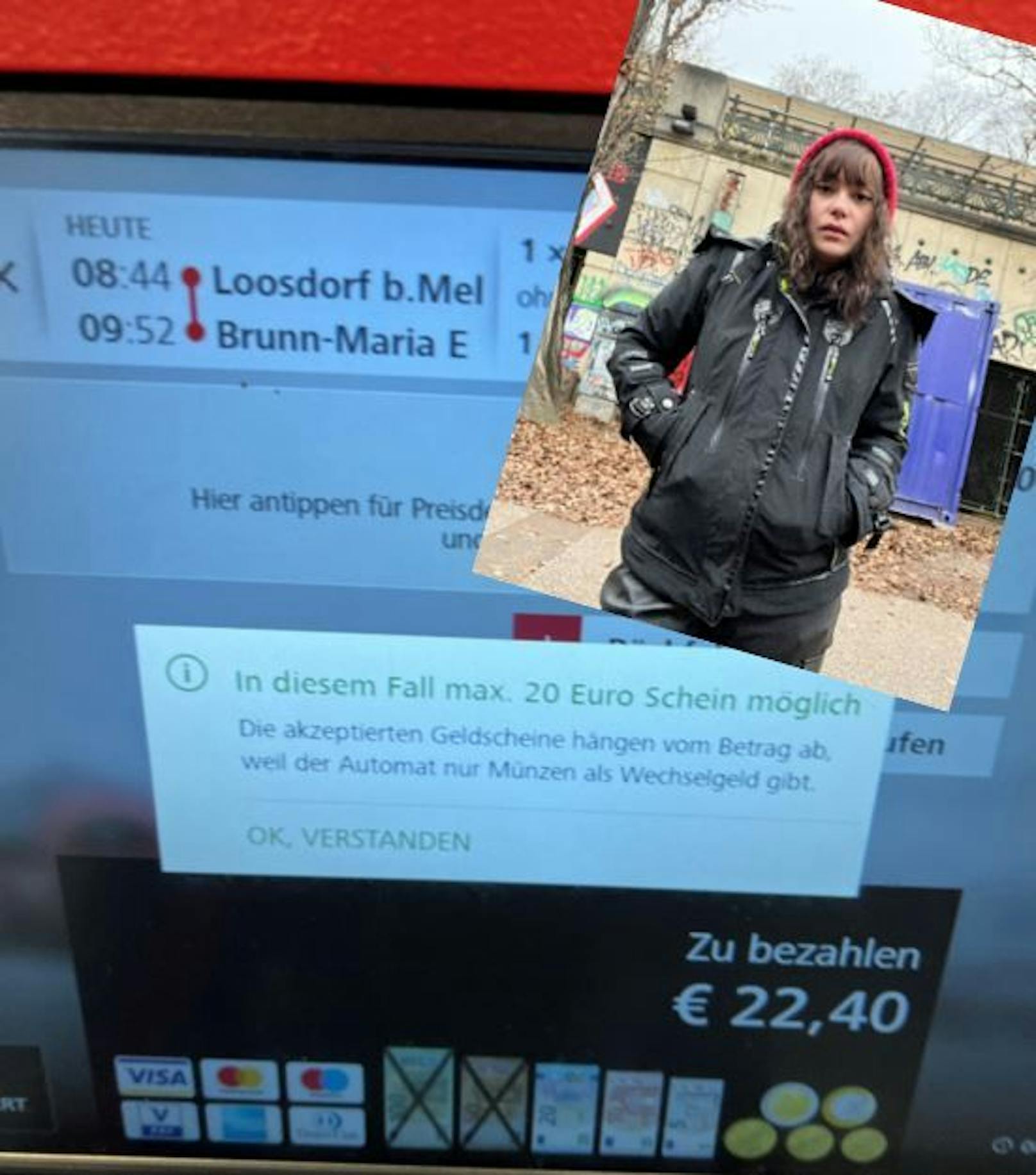 Der ÖBB-Ticketautomat nahm den 100-€-Schein nicht.