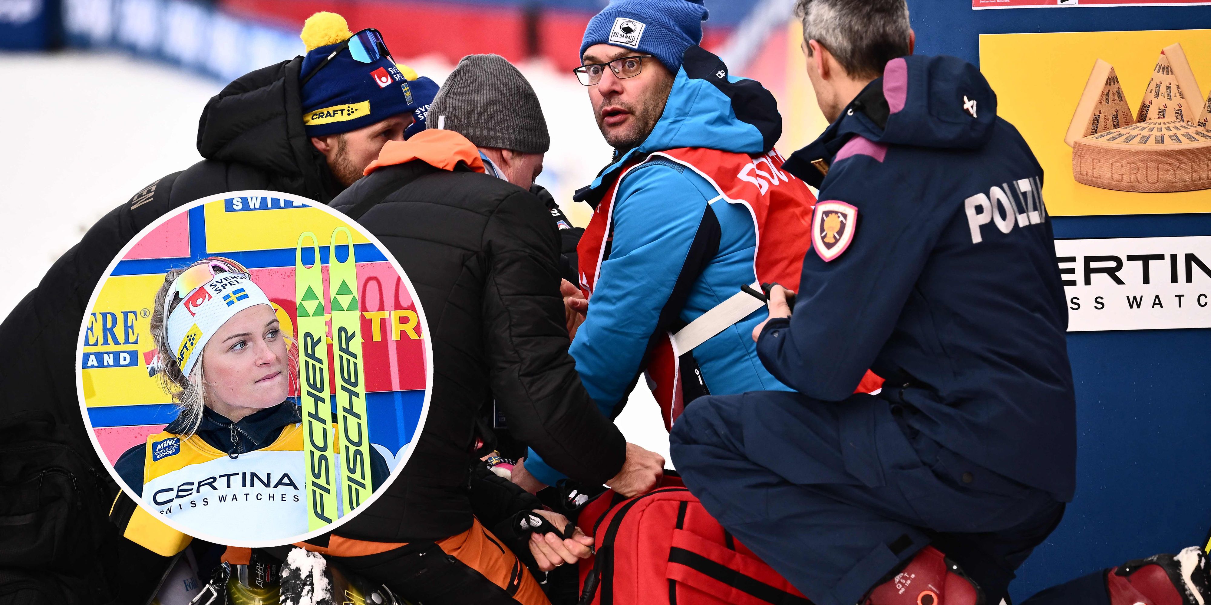 Frida Karlsson muss im Zielraum medizinisch betreut werden.