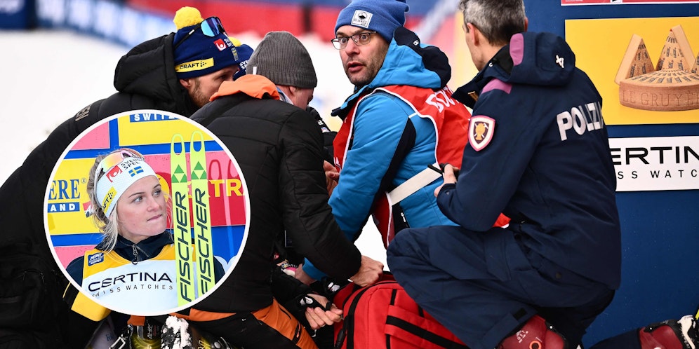 Frida Karlsson muss im Zielraum medizinisch betreut werden.