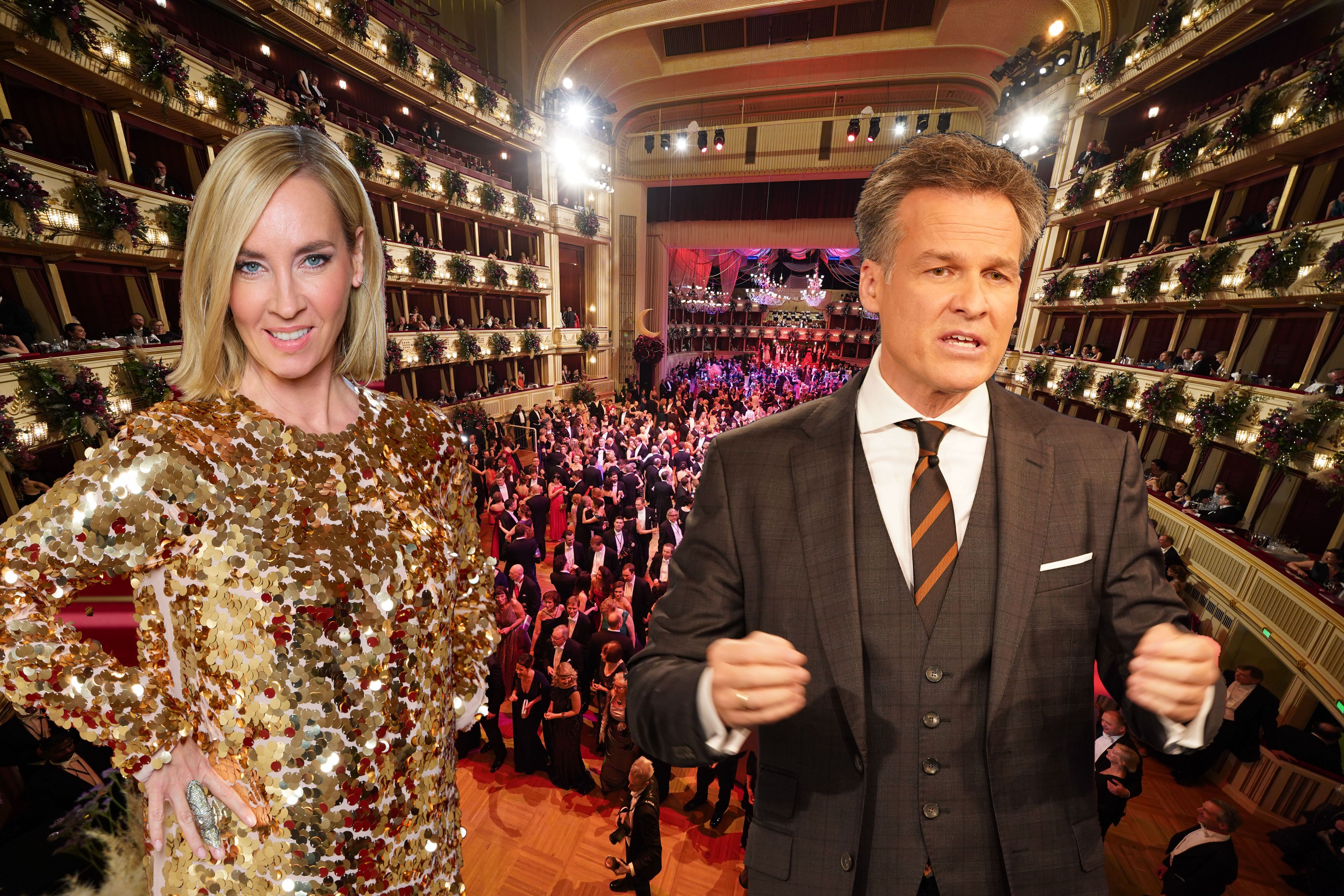 Das "ZIB"-Moderationspaar Nadja Bernhard und Tarek Leitner führt durch den Opernball-Abend.