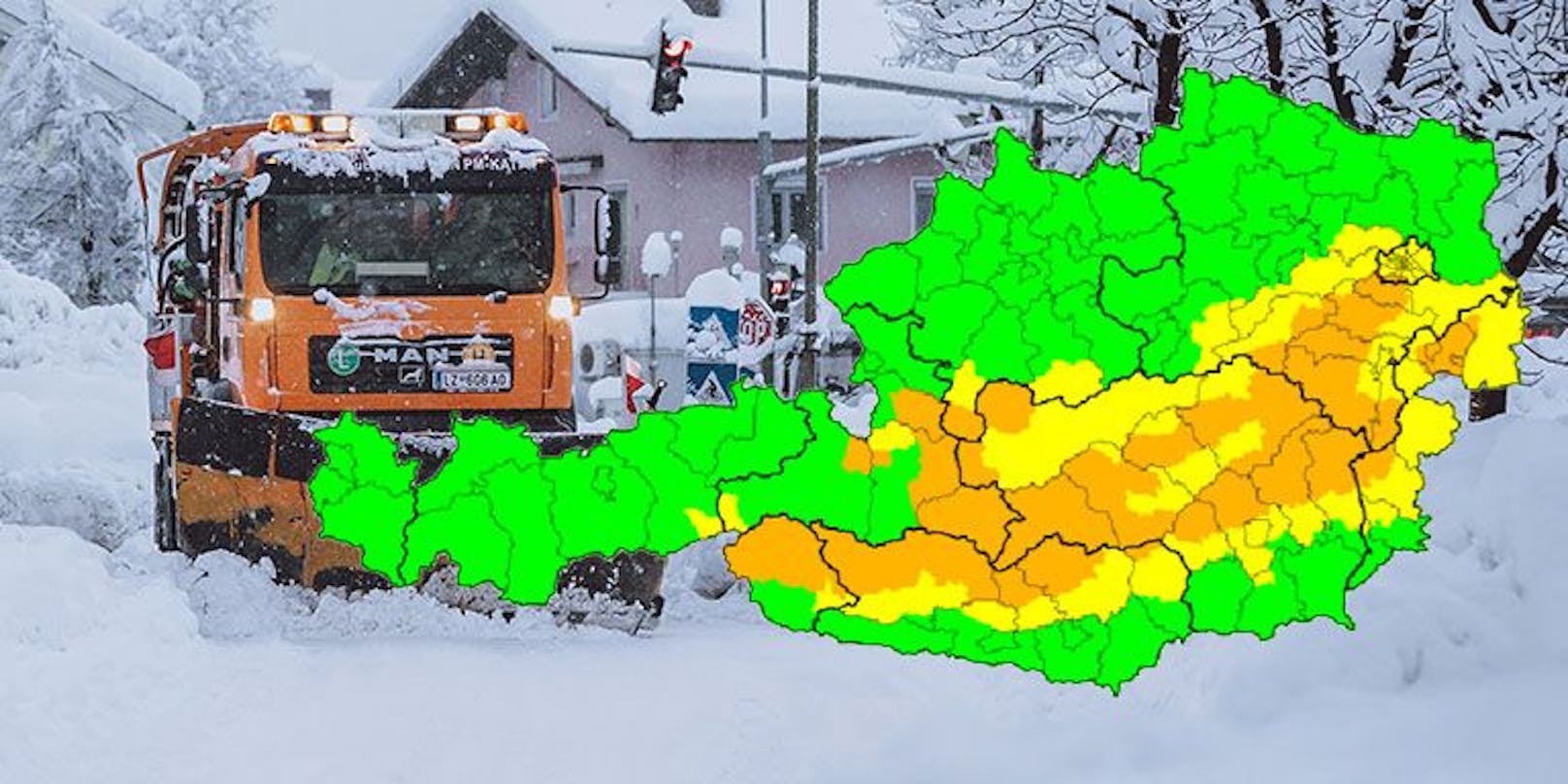 Erhöhte Schnee-Warnung in Österreich.