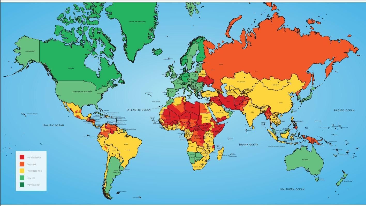 Afrika, Mittel- und Südamerika und mehrere Länder in Asien sind derzeit für Ferien ziemlich ungeeignet.