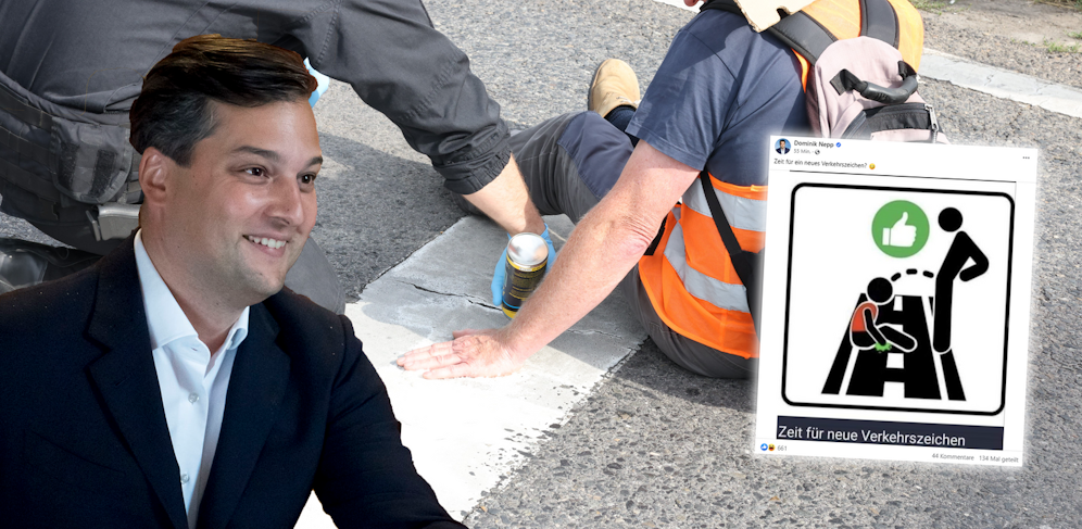 Dominik Nepp setzt sich für ein neues Verkehrszeichen ein.