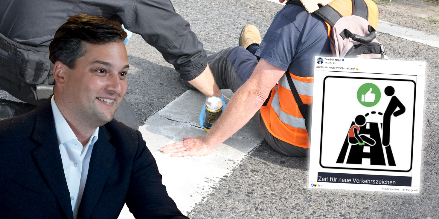 Dominik Nepp setzt sich für ein neues Verkehrszeichen ein.