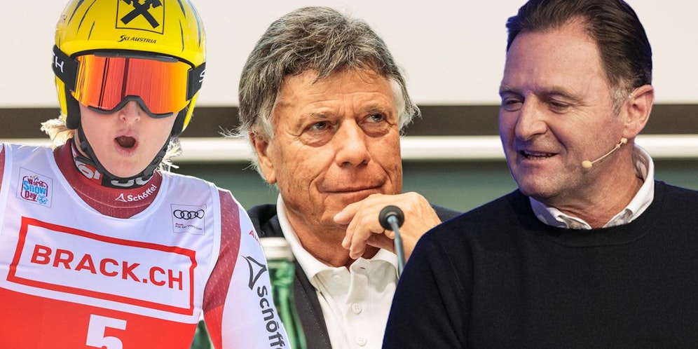 Nina und Patrick Ortlieb (r.), im Hintergrund der ehemalige ÖSV-Boss Peter Schröcksnadel.